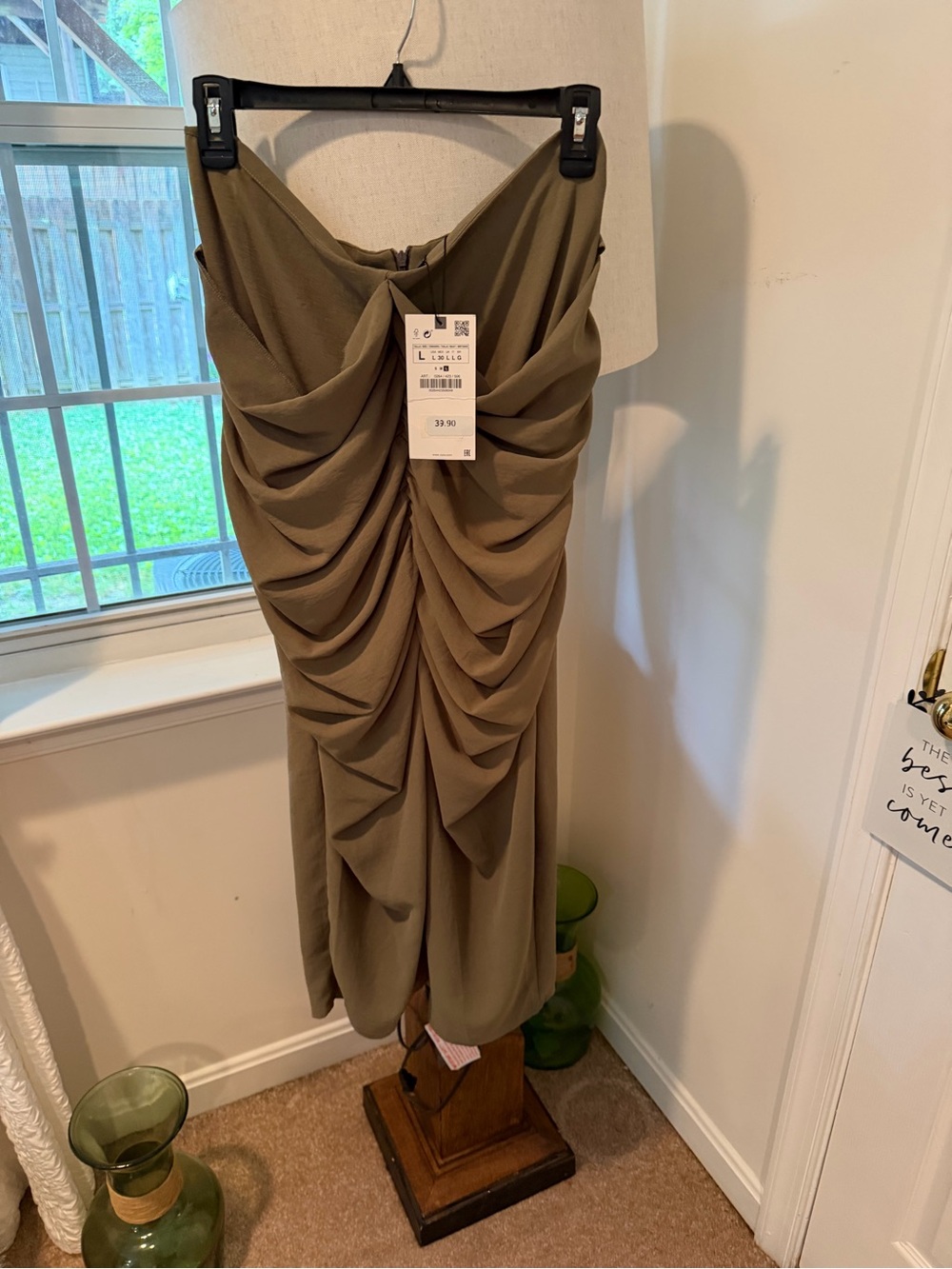 Zara Olive Green Draped Midi Skirt
